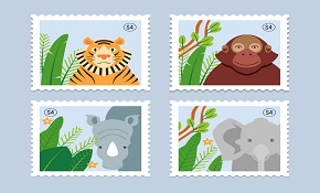 4 Creative animal stamps vector
